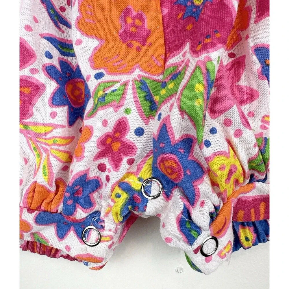 Vintage 12 Month Romper Girls 90s Colorful Floral Bright Summer